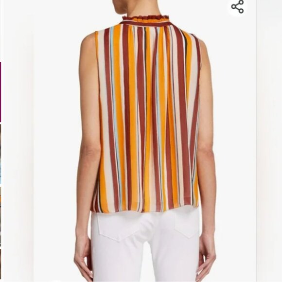 Frame Denim Silk Sleeveless Orange and Red Striped Blouse Top - Picture 8 of 8
